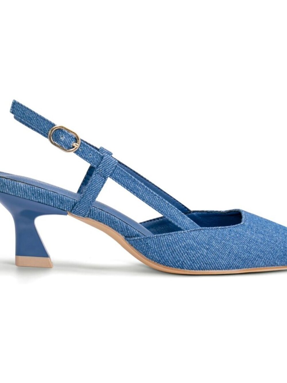 Women's Denim Blue Slingback kitten Heel Pump Shoes Buckle with 2 Inch Heel